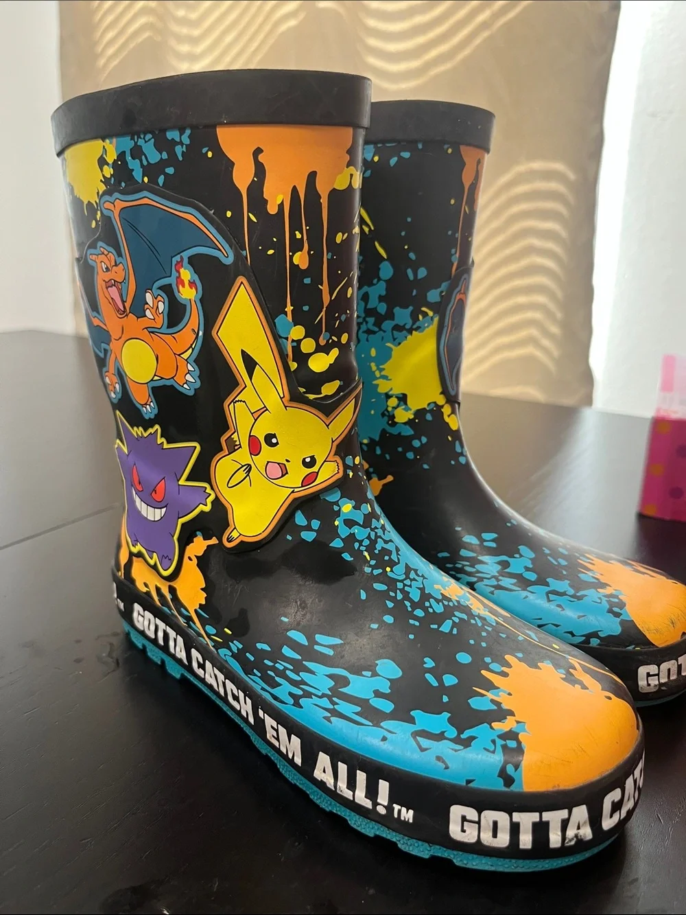 Pokemon Black Blue Orange Yellow Kids Rain Boots with Pikachu Charizard Gengar